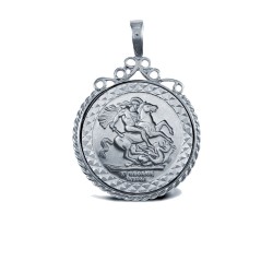 925 Silver Full Size St George Medal Rope Edge Pendant