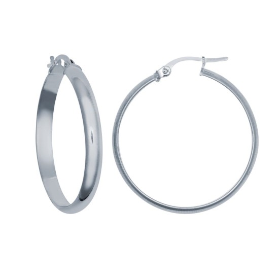 925 Sterling Silver 4mm Wedding Band Style Hoop Earrings