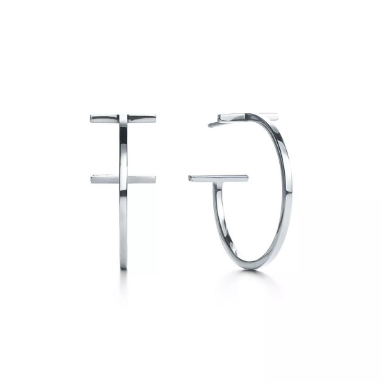 925 Sterling Silver Polished T Hoop 20mm Earrings
