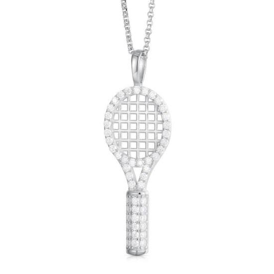 925 Silver CZ Set Racquet Pendant