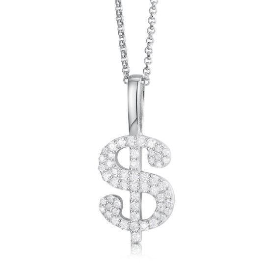 925 Silver CZ Set Dollar Pendant
