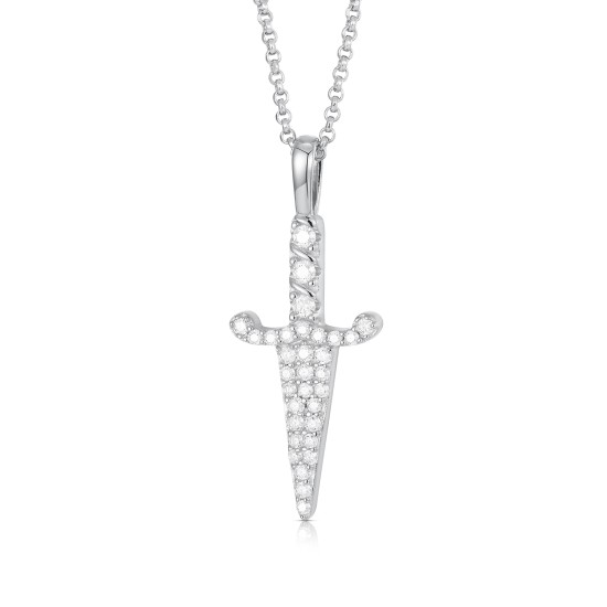 925 Silver CZ Set Dagger Pendant