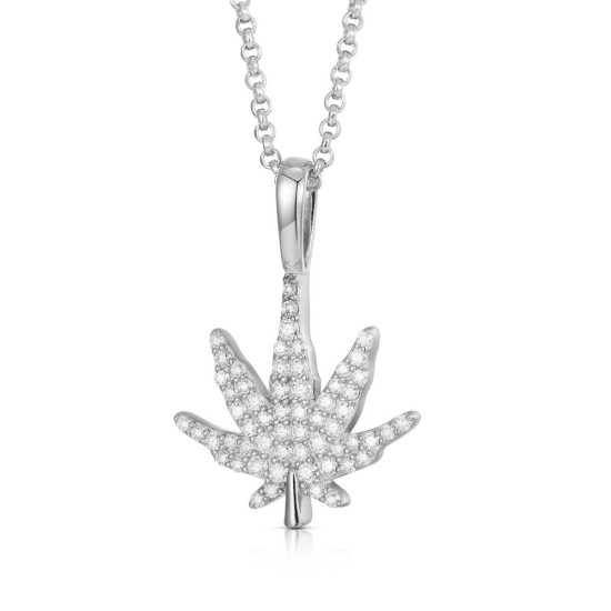 925 Silver CZ Set Cannabis Leaf Pendant