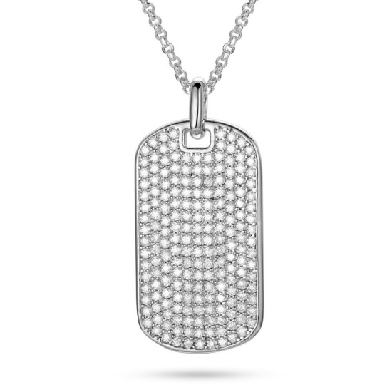 925 Silver CZ Set Dog Tag Pendant