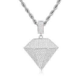 925 Silver CZ Set Natural Diamond Pendant