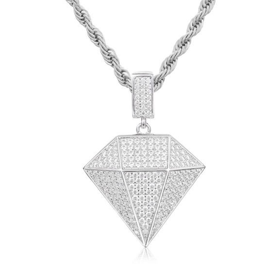 925 Silver CZ Set Natural Diamond Pendant