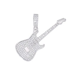 925 Silver CZ Set Guitar Pendant