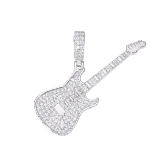 925 Silver CZ Set Guitar Pendant