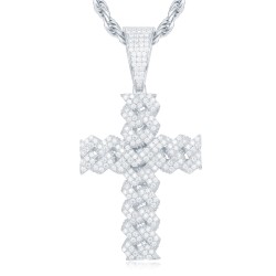 925 Silver CZ Set Cuban Link Style Cross