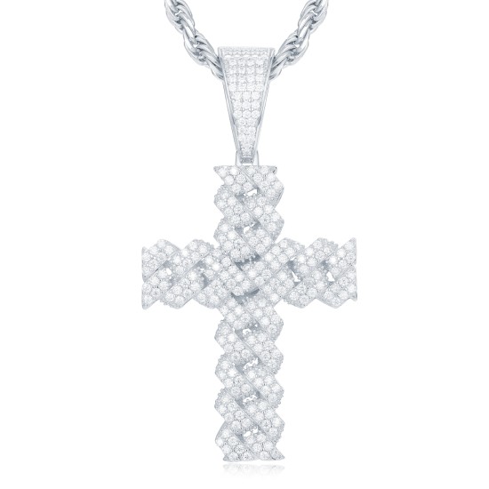 925 Silver CZ Set Cuban Link Style Cross