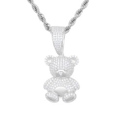 925 Silver CZ Set Teddy Bear Pendant