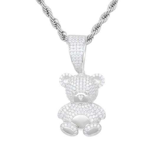 925 Silver CZ Set Teddy Bear Pendant