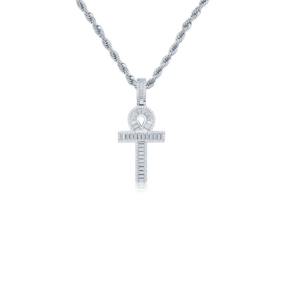 925 Silver Anc Style Baguette CZ Set Cross