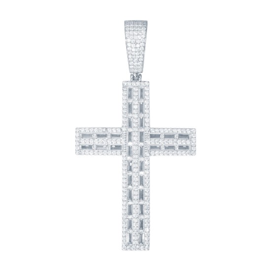 925 Silver Baguette CZ Set Cross