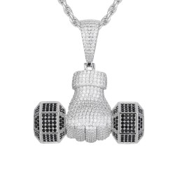 925 Silver CZ Set Dumbell Pendant