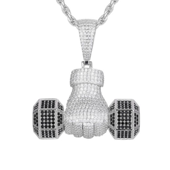 925 Silver CZ Set Dumbell Pendant