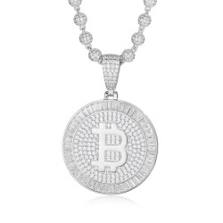 925 Silver CZ Set Bitcoin Pendant