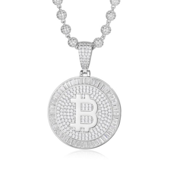 925 Silver CZ Set Bitcoin Pendant