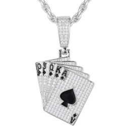 925 Silver CZ Set Hand of Playing Cards Pendant