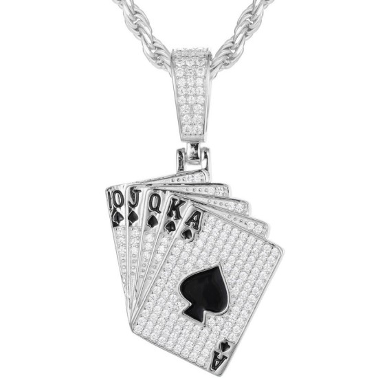 925 Silver CZ Set Hand of Playing Cards Pendant