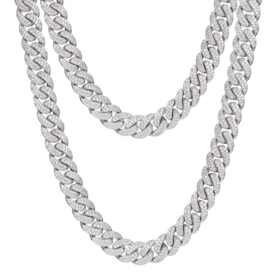 925 Silver CZ Set Cuban Chain 14.0mm