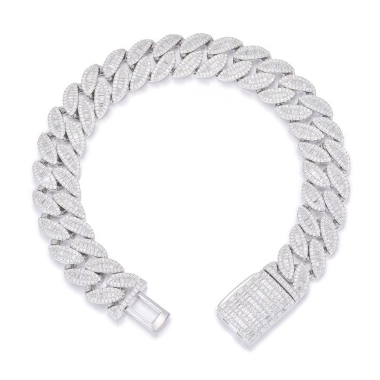 925 Silver Baguette CZ Set Cuban Chain 14.0mm