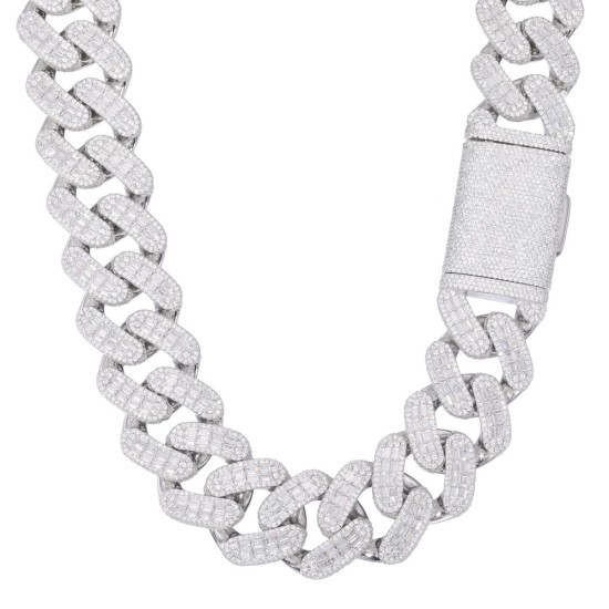 ABB205-24 | 925 Silver Baguette CZ Set Cuban Chain 28.0mm