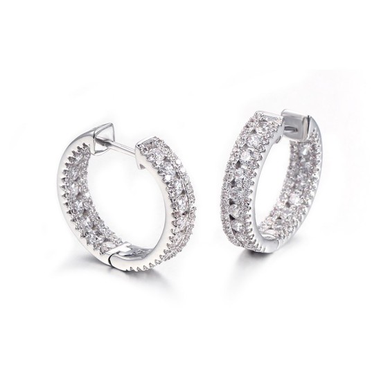 925 Silver CZ Set Hoop Earrings 19mm