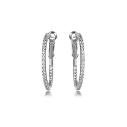 925 Silver CZ Set Hoop Earrings 31mm