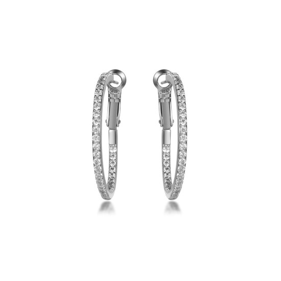 925 Silver CZ Set Hoop Earrings 31mm