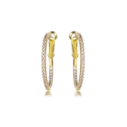 925 Silver 14ct Gold Plated CZ Set Hoop Earrings 31mm