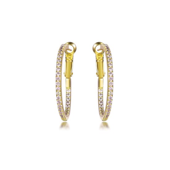 925 Silver 14ct Gold Plated CZ Set Hoop Earrings 31mm