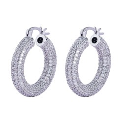 925 Silver CZ Set Hoop Earrings