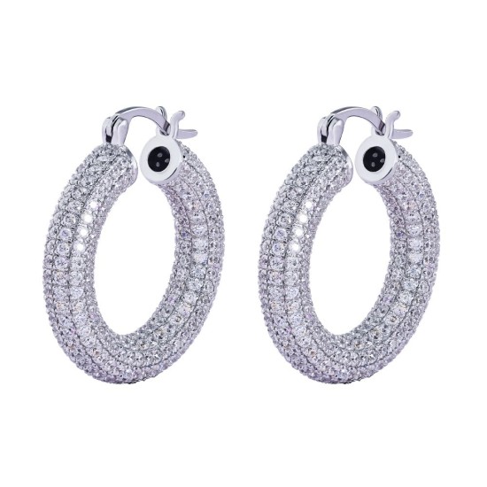 925 Silver CZ Set Hoop Earrings