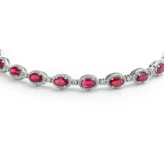 925 Silver CZ Ruby and White Stone Necklace