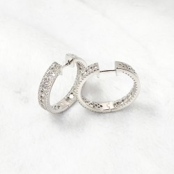 925 Silver CZ Set Hoop Earrings 27mm
