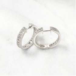 925 Silver CZ Set Hoop Earrings 27mm