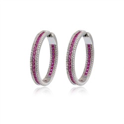 925 Silver Red & White CZ Set Hoop Earrings 18mm