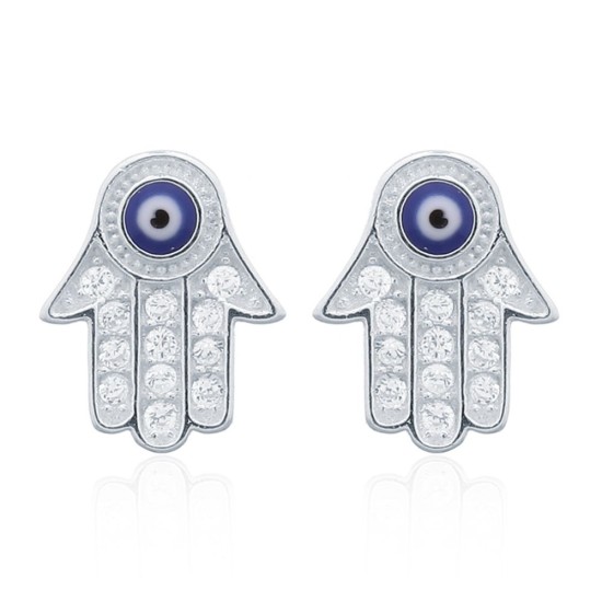 925 Silver CZ Set Hamsa Earrings
