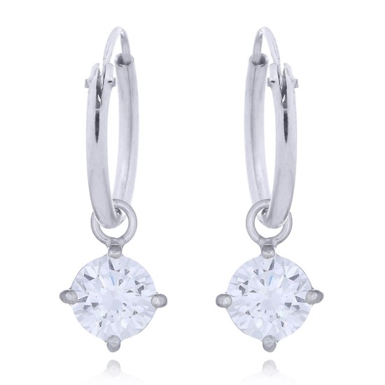 925 Silver Hoop Earrings - CZ Set