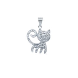 925 Silver CZ Set Cat Pendant