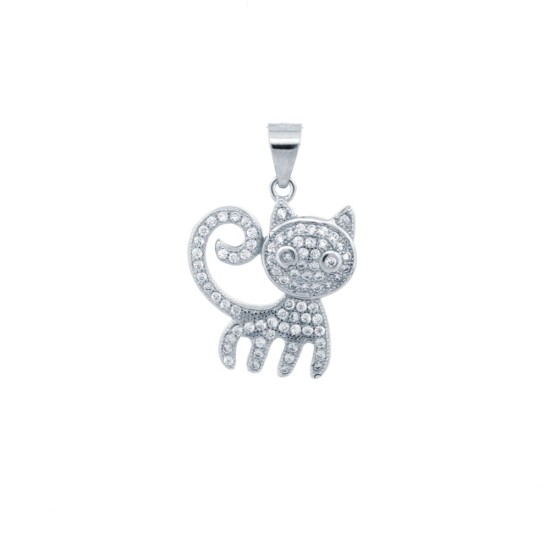925 Silver CZ Set Cat Pendant