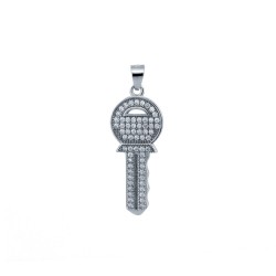 925 Silver CZ Set Key Pendant