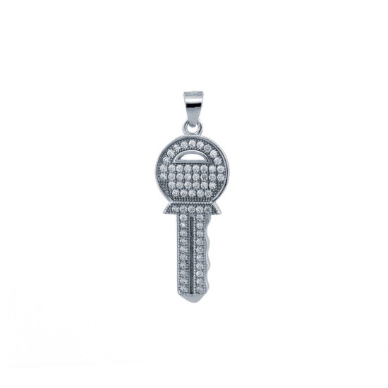 925 Silver CZ Set Key Pendant