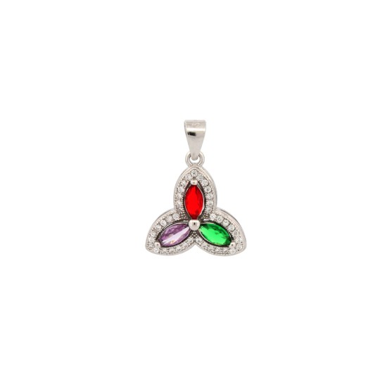 925 Silver Multi Col CZ Flower Pendant
