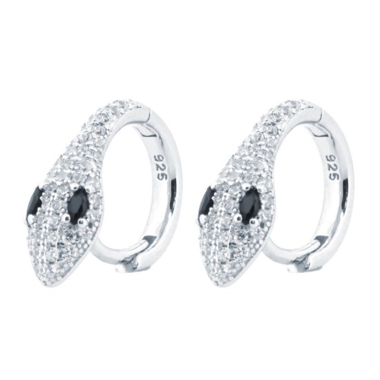 925 Silver Rhodium Plated CZ Set Snake Earrings