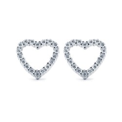 925 Silver Rhodium Plated CZ Set Heart Stud Earrings