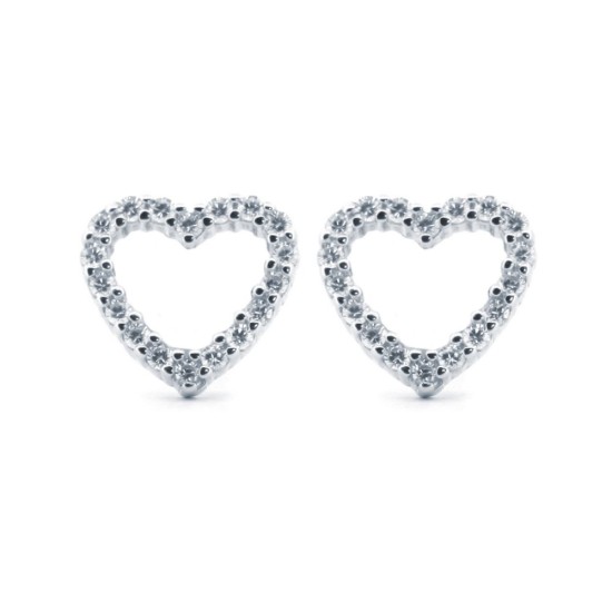 925 Silver Rhodium Plated CZ Set Heart Stud Earrings