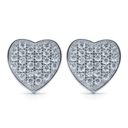 925 Silver Rhodium Plated CZ Set Heart Stud Earrings