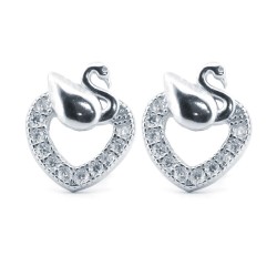 925 Silver Rhodium Plated CZ Set Heart Stud Earrings
